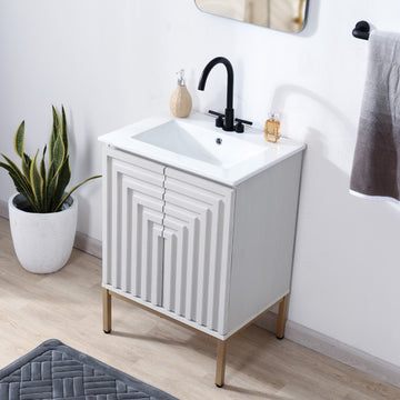 Rowan Geometric Modern Transitional 2-Shelf Bath Vanity Cabinet Only (Sink Basin Not Included)